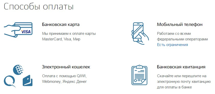 Способы оплаты