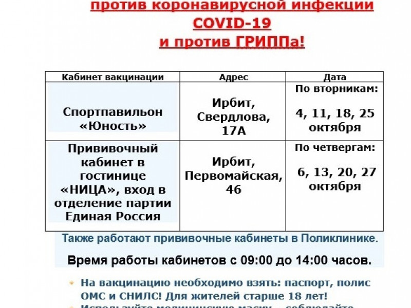 Вакцинация против короновирусной инфекции COVID-19 и против ГРИППа